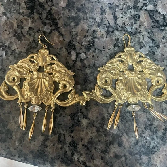 Huge dangle chandelier earrings -gold tone